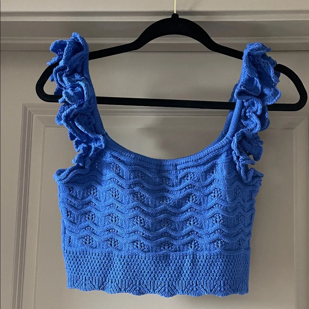 H&M Royal Blue Knit Ruffle Strap Crop Top - Size Medium - Picture 3 of 3